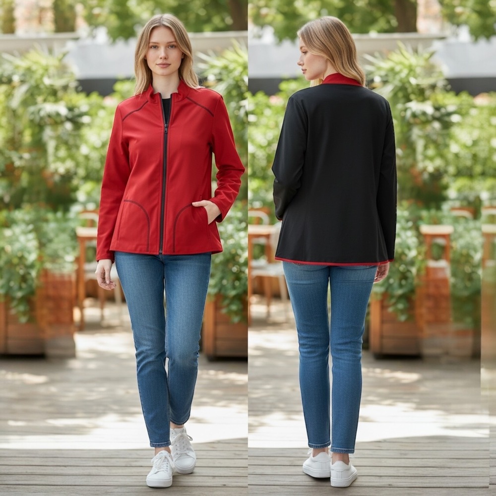 Chico's Zenergy Golf Reversible Zip Jacket Red Black Women's‎ Size 3 XL
